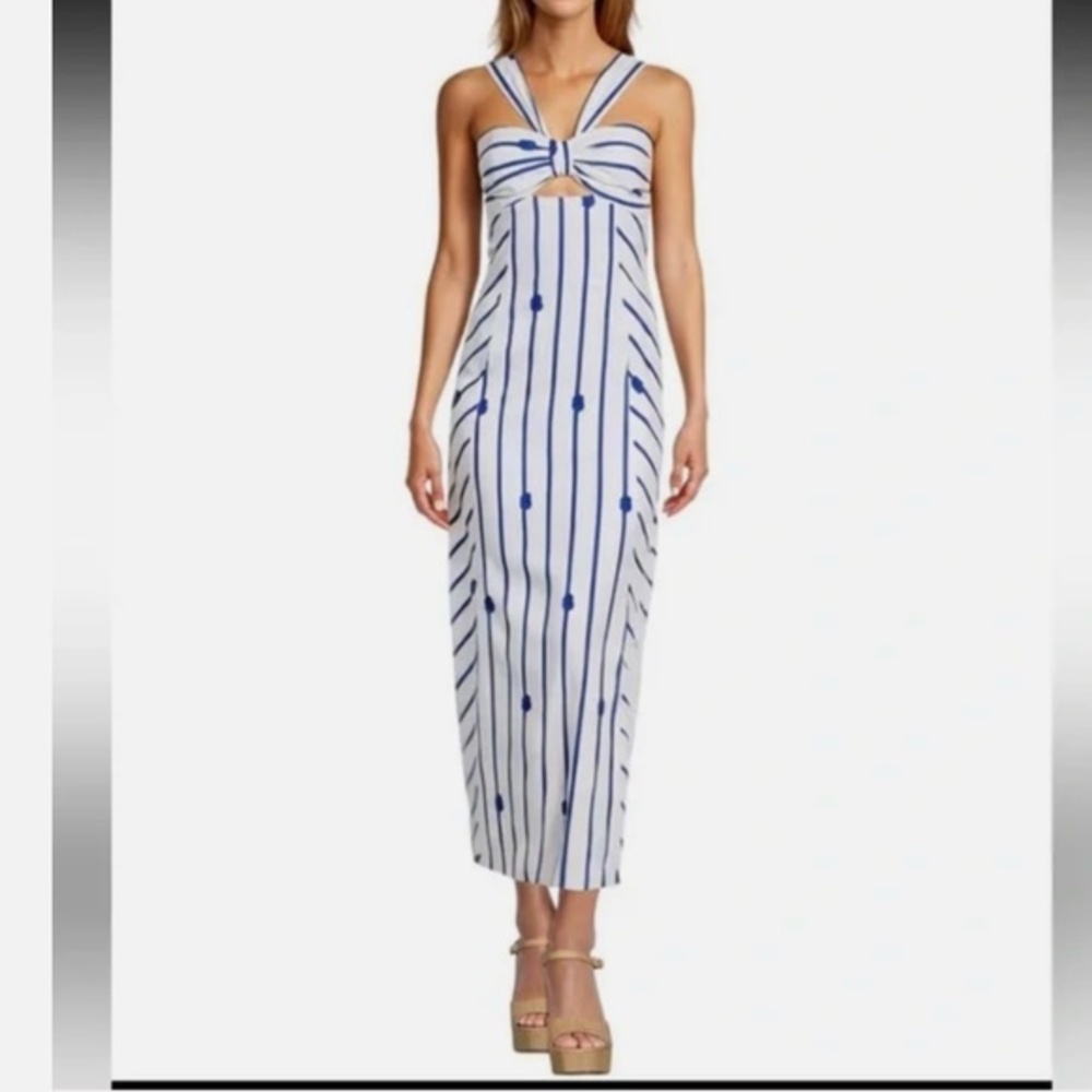 ANTONIO MELANI White and Blue Striped Maxi Dress with Cutout